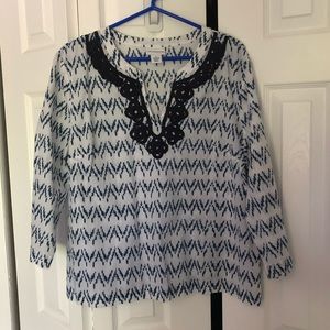 Blue and White Linen Liz Claiborne Top